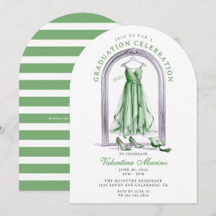 Elegante en Whimsical Groene Jurk Afstuderen Kaart