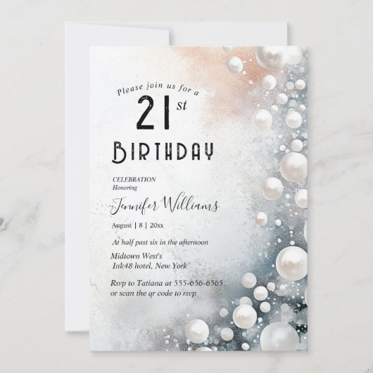 Elegante en witte parels 21e verjaardagsfeest kaart (Voorkant)