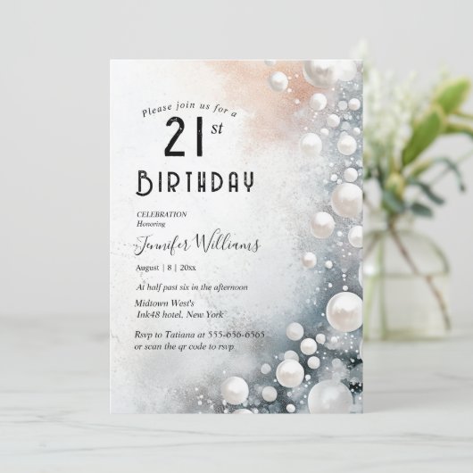 Elegante en witte parels 21e verjaardagsfeest kaart (Staand voorkant)