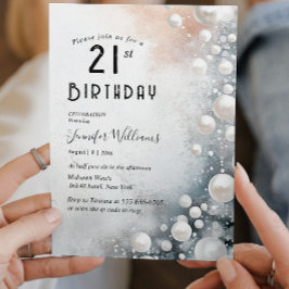 Elegante en witte parels 21e verjaardagsfeest kaart