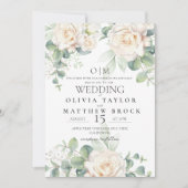 Elegante en zachte witte rozen bruiloft kaart (Voorkant)