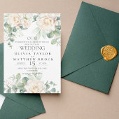 Elegante en zachte witte rozen bruiloft kaart