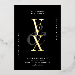 Elegante en Zwarte en Gouden Typografie Huwelijk Folie Uitnodiging