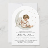 Elegante Engel Maan & Sterren Doop Kaart (Voorkant)