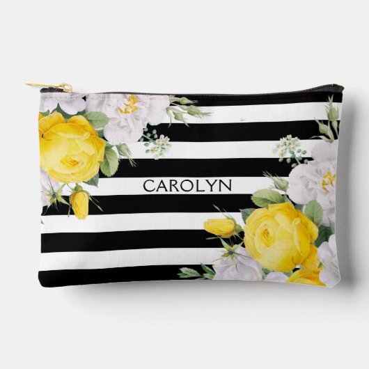 Elegante Engelse Gele Rozen Zwart Wit Strepen Etui (Voorkant)