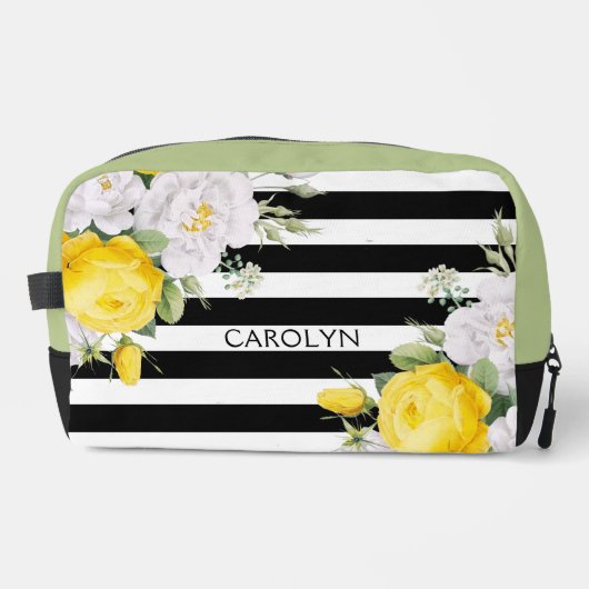 Elegante Engelse gele rozen zwart witte strepen Toilettasje (Voorkant)