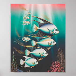 Elegante engelvis zwemmend in diepe oceaan poster