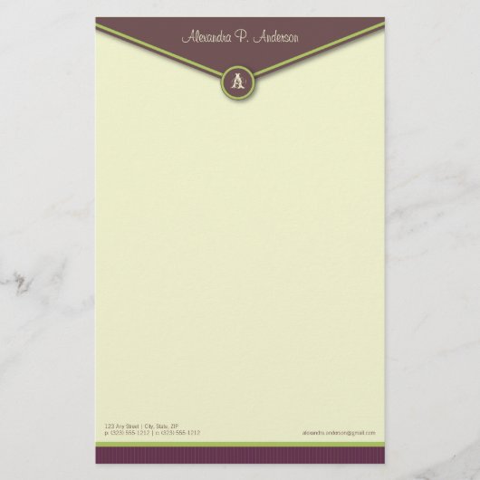 Elegante envelop (aubergine) Monogram briefpapier (Voorkant)