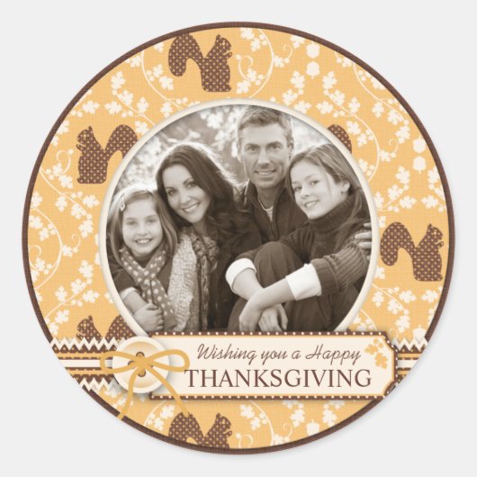 Elegante Equirrel Damask Print voor Thanksgiving Ronde Sticker (Voorkant)