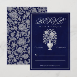 Elegante Erfgoed Bloemenvase Navy Bruiloft RSVP Kaartje