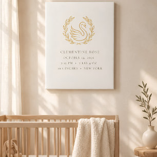 Elegante Erfstuk Zwaan Baby Geboorte Stats Canvas Afdruk