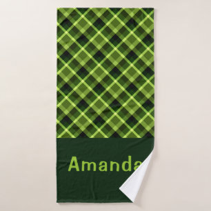 Elegante erwtengroene geplakte monogram badhanddoe badhanddoek