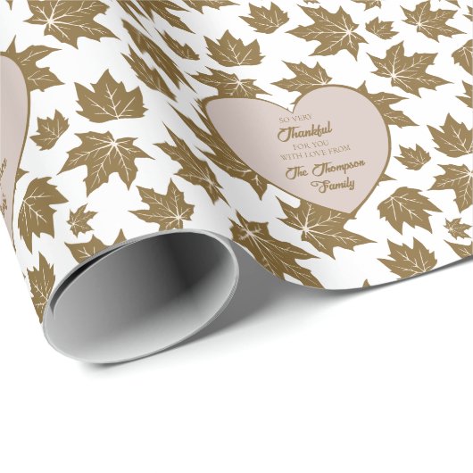 Elegante esdoorn laat dankbaar Thanksgiving hart Cadeaupapier (Rol Hoek)