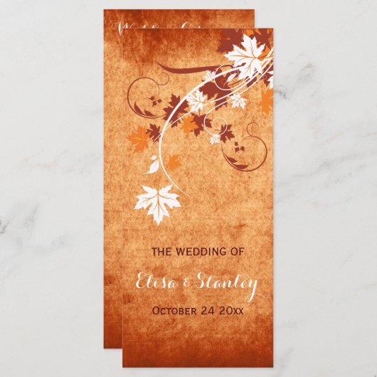 Elegante esdoorn laat sinaasappel vallen trouwprog programmakaart (Voorkant / Achterkant)