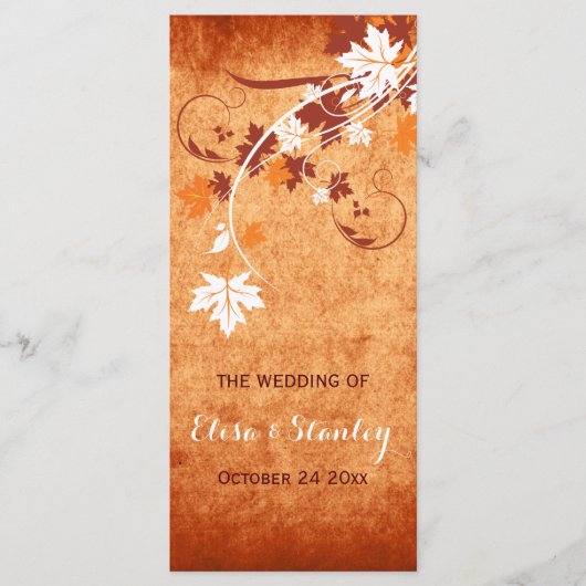 Elegante esdoorn laat sinaasappel vallen trouwprog programmakaart (Voorkant)