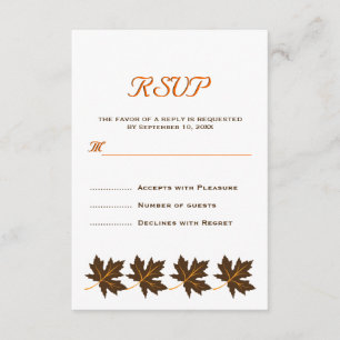 Elegante esdoornbladeren bruin herfst bruiloft RSV RSVP Kaartje