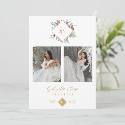 Elegante Español Forma Moderna De Diamante Bloemen Kaart (Staand voorkant)