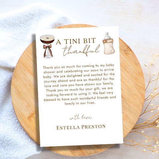 Elegante Espresso Martini & Baby Bottle Baby showe Bedankkaart