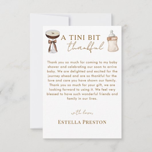 Elegante Espresso Martini & Baby Bottle Baby showe Bedankkaart (Voorkant)