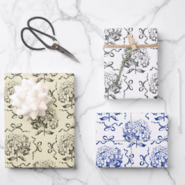 Elegante esthetische Hydrangea Bow Toile Patroon Inpakpapier Vel