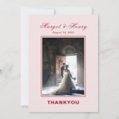 Elegante esthetische rode moderne trouwfoto bedankkaart (Achterkant)