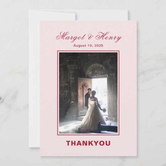 Elegante esthetische rode moderne trouwfoto bedankkaart (Achterkant)