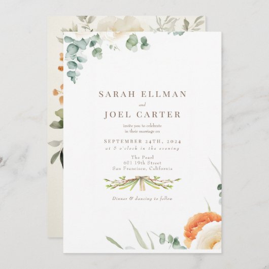 Elegante etherische botanische bruiloft uitnodigin kaart (Voorkant / Achterkant)