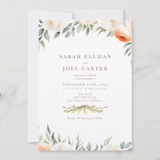 Elegante etherische botanische bruiloft uitnodigin kaart (Voorkant)