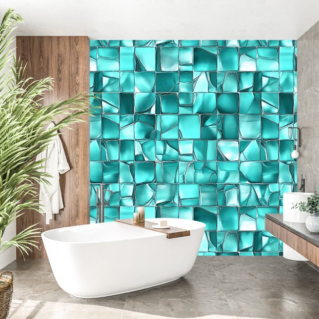 Elegante etherische serene mozaïek turquoise behang (Elegant Ethereal Serene mosaic Turquoise Wallpaper)