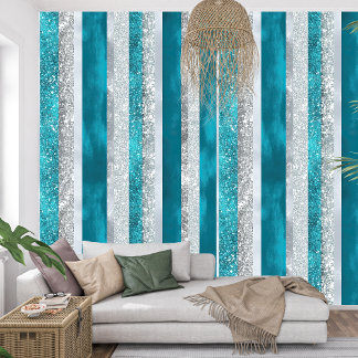 Elegante etherische serene turquoise strepen behang