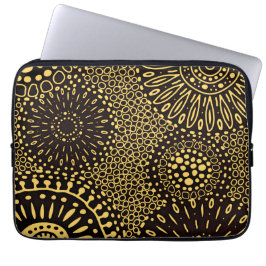 Elegante Etnische Bloem Zwarte Goud Laptop Hoes