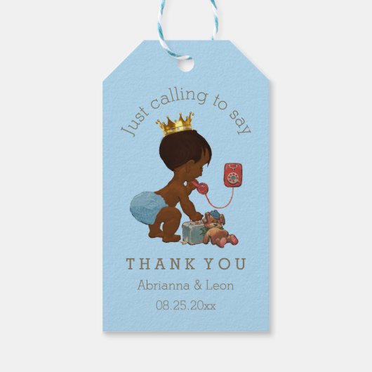 Elegante etnische prins aan de telefoon dank u cadeaulabel (Achterkant)