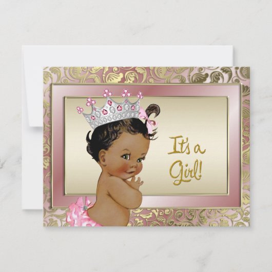 Elegante etnische prinses roze en gouden Baby show Kaart (Voorkant)
