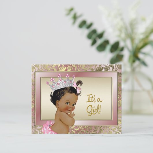 Elegante etnische prinses roze en gouden Baby show Kaart (Staand voorkant)