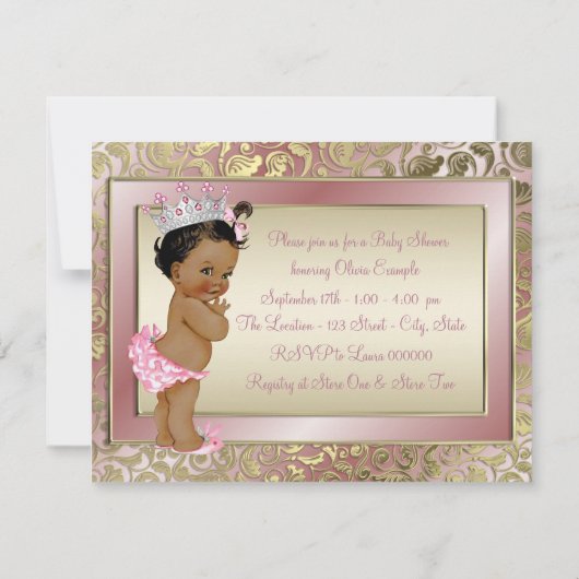 Elegante etnische prinses roze en gouden Baby show Kaart (Achterkant)