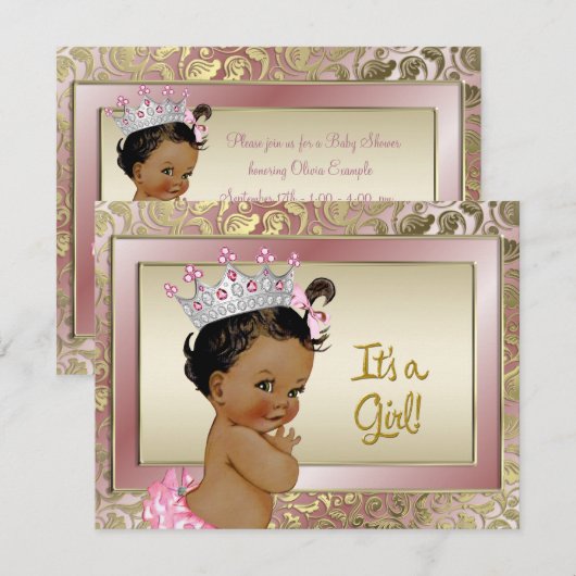 Elegante etnische prinses roze en gouden Baby show Kaart (Voorkant / Achterkant)