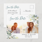 Elegante Eucalyptus 2 FOTO Bruiloft Save the Date Briefkaart (Voorkant / Achterkant)