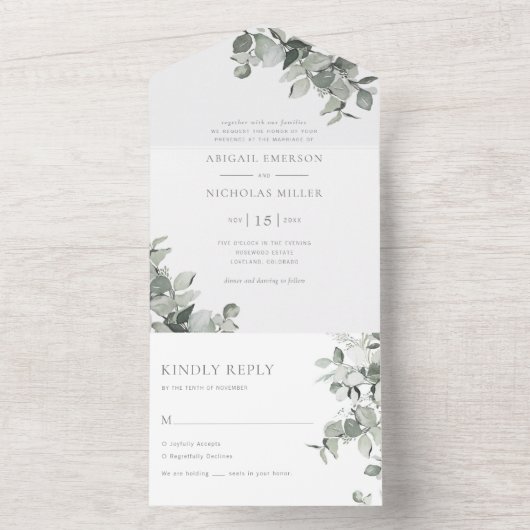 Elegante Eucalyptus All In One Uitnodiging (Binnen)