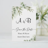 Elegante Eucalyptus Aquarel "Save the Date" Mono Save The Date (Staand voorkant)