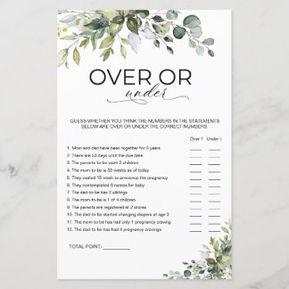 Elegante Eucalyptus Baby Shower Over of Under Spel