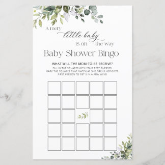 Elegante Eucalyptus Baby Shower Spel Bingo