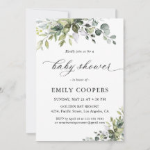 Elegante Eucalyptus Baby Shower Uitnodiging