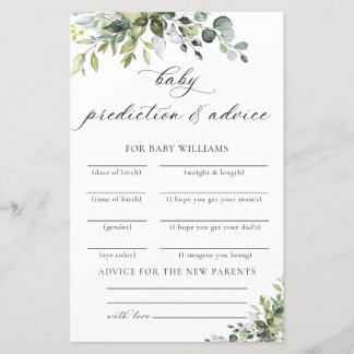 Elegante Eucalyptus Baby Shower Voorspellingenkaar