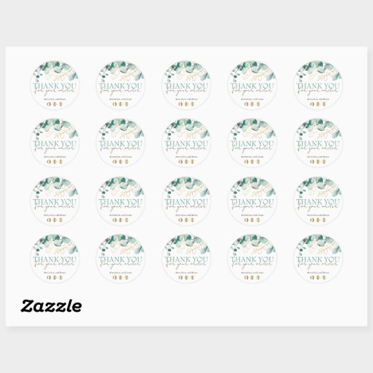 Elegante eucalyptus bedanksticker ronde sticker (Vel)
