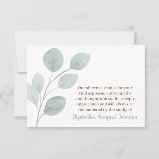 Elegante Eucalyptus begrafenis Dank u verdriet Bedankkaart (Voorkant)