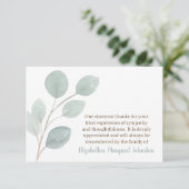 Elegante Eucalyptus begrafenis Dank u verdriet Bedankkaart (Staand voorkant)