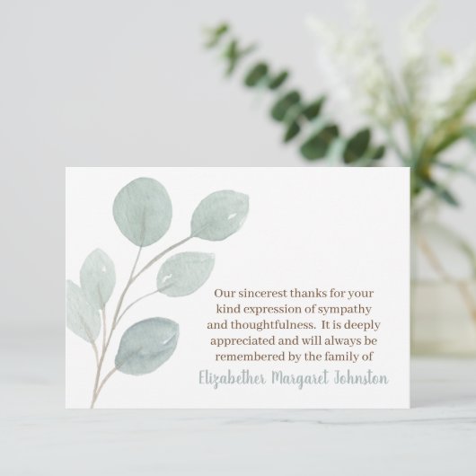 Elegante Eucalyptus begrafenis Dank u verdriet Bedankkaart (Staand voorkant)
