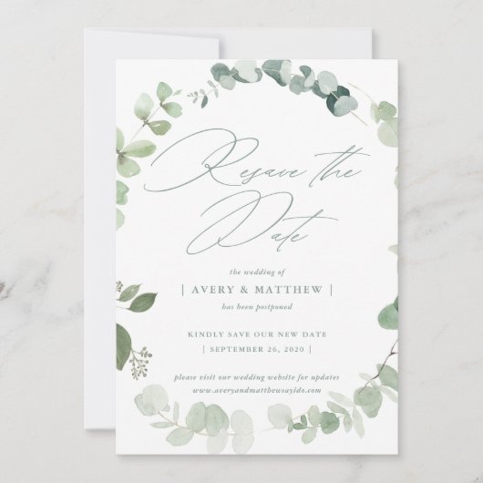 Elegante Eucalyptus Bewaar de Datum Trouwdag Aankondiging (Voorkant)