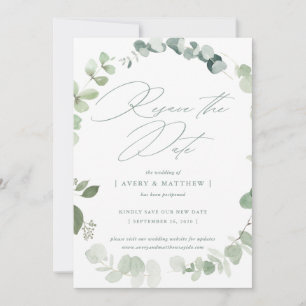 Elegante Eucalyptus Bewaar de Datum Trouwdag Aankondiging
