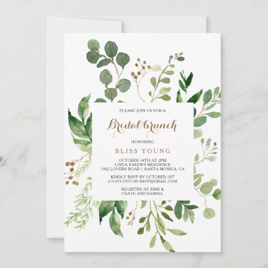 Elegante Eucalyptus Blad Groen Bruidsbrunch Kaart (Voorkant)